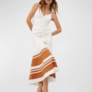 Veronica Beard White and Tan Midi Dress